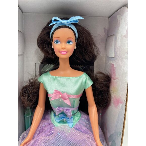 Spring Tea Party Barbie Doll Brunette Hair Blue Eyes NIB - Picture 8 of 10